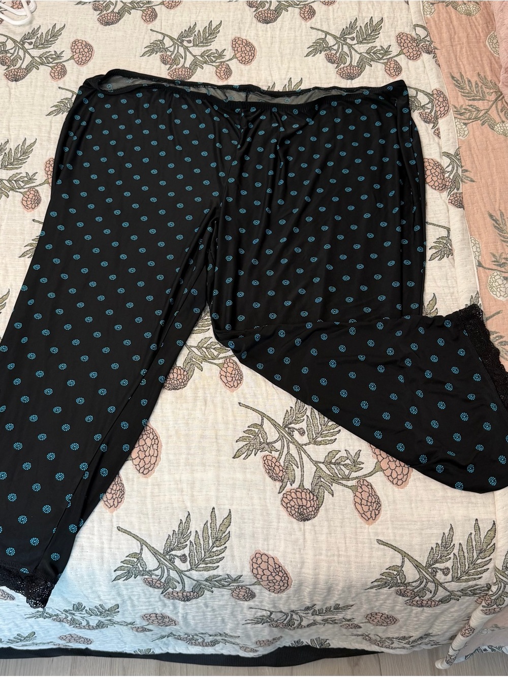 Black Pajama Pants with Teal Dot Print